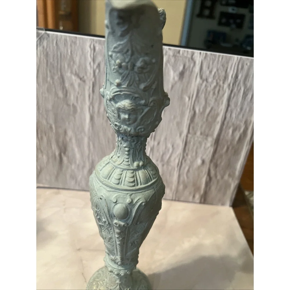 VTG Italian Ornate Ewer Vase – Rococo Revival Cast Metal with Verdigris‎ Finish